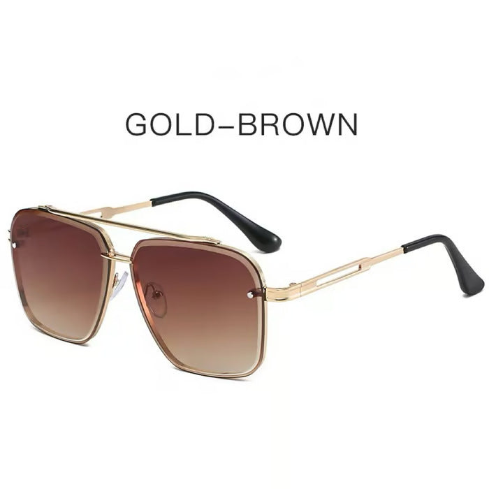 Fashion New European And American Style Double-Bridge Cut-Edge Metal Square Sunglasses For Men And Women Trendy Street Style Sunglasses