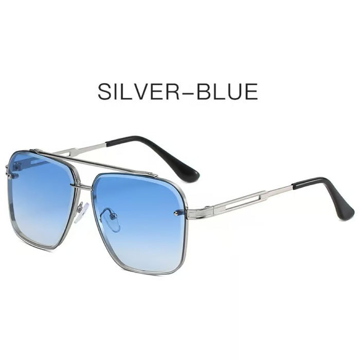 Fashion New European And American Style Double-Bridge Cut-Edge Metal Square Sunglasses For Men And Women Trendy Street Style Sunglasses
