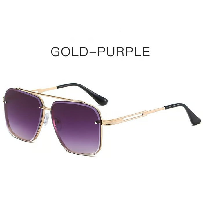 Fashion New European And American Style Double-Bridge Cut-Edge Metal Square Sunglasses For Men And Women Trendy Street Style Sunglasses
