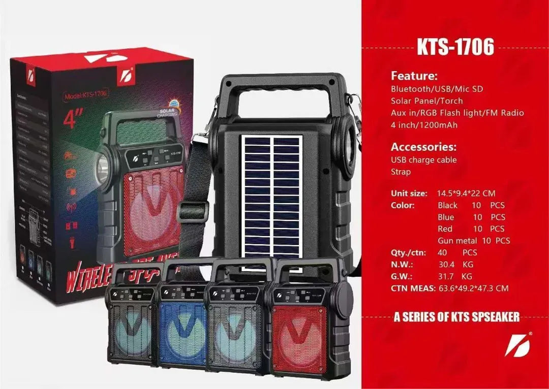 Portable Bluetooth Party Speaker KTS-1706 with LED Lights & Carry Handle