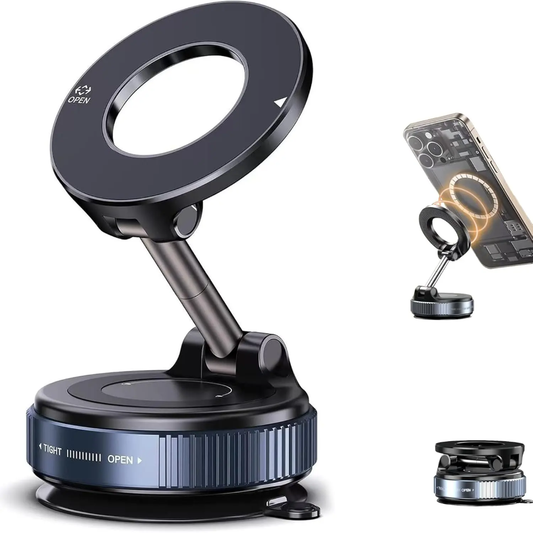Magnetic Car Phone Mount with 80LB Vacuum Suction – Ultra Secure Dashboard Holder