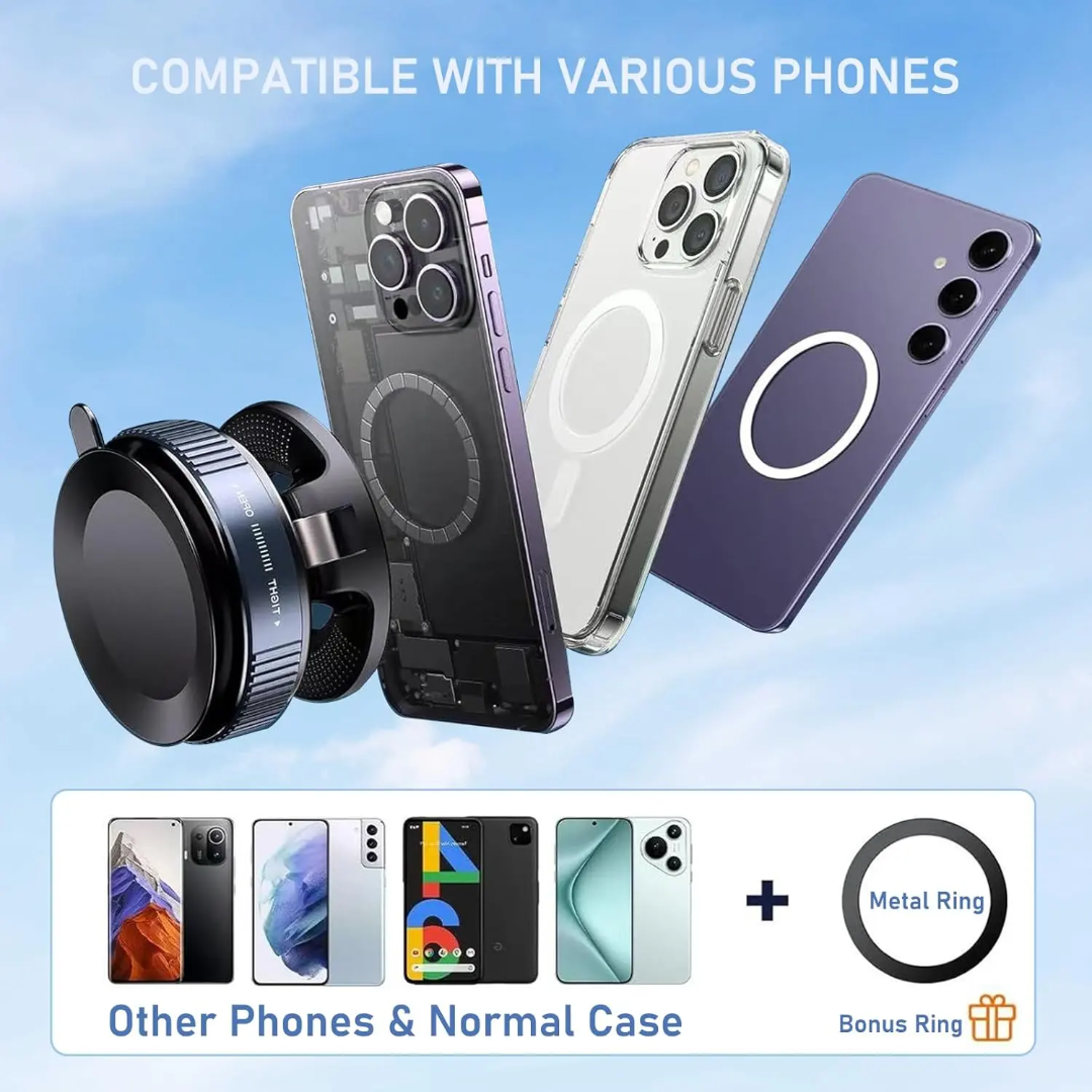 Magnetic Car Phone Mount with 80LB Vacuum Suction – Ultra Secure Dashboard Holder