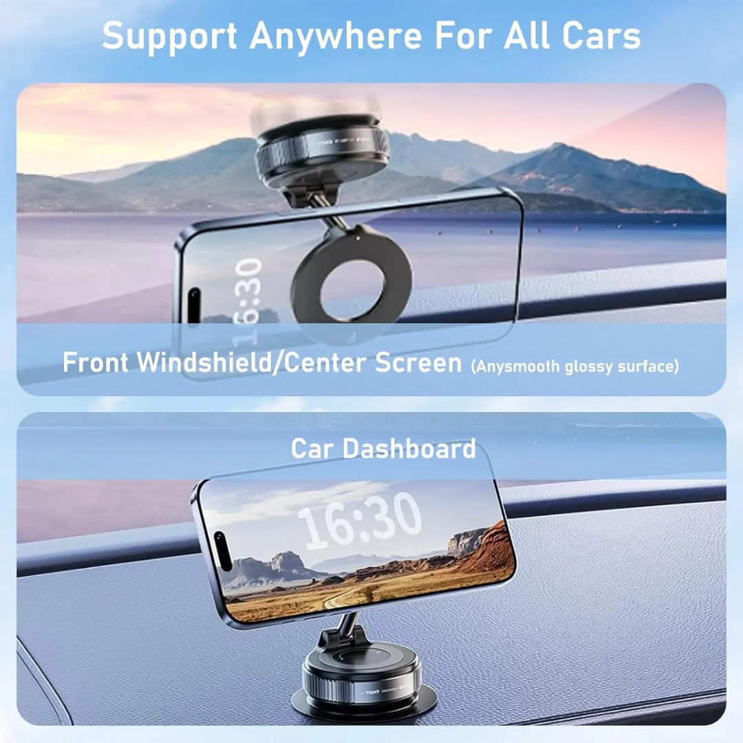 Magnetic Car Phone Mount with 80LB Vacuum Suction – Ultra Secure Dashboard Holder